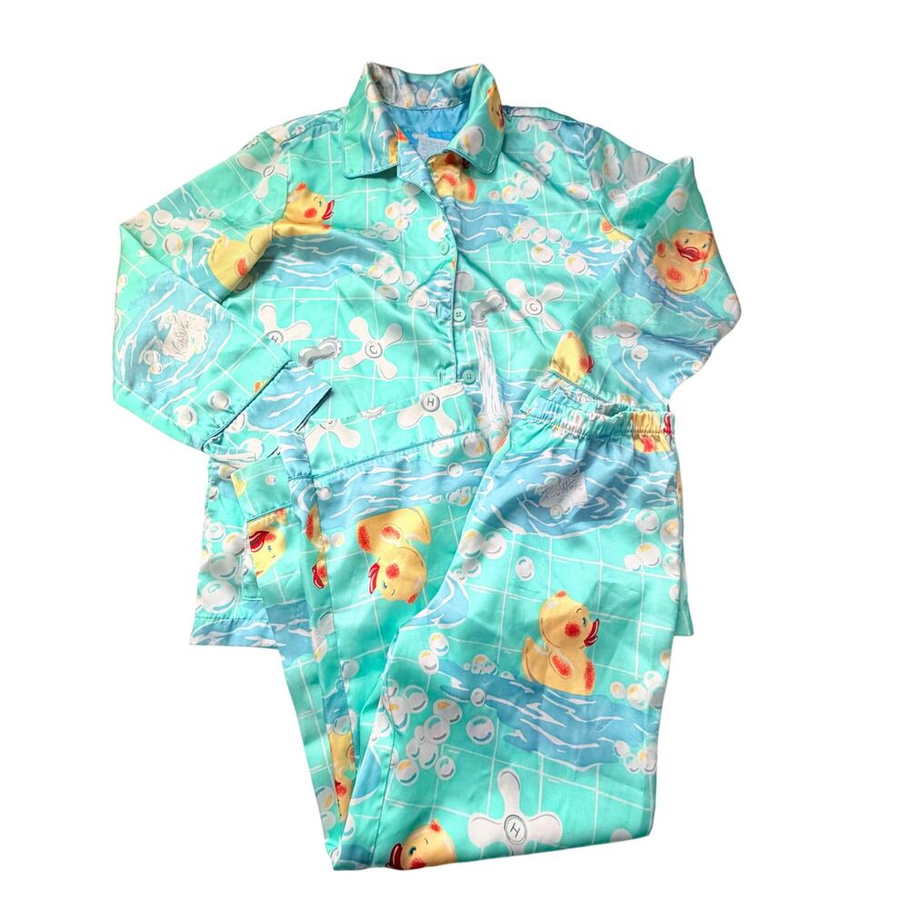 Nick & Nora Rub A Dub Duck Silky 2 PC Pajama Set Youth M (8)
